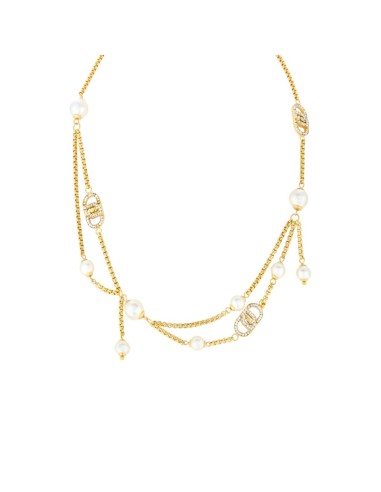 Collana multifilo LIU-JO LJ2917 in acciaio dorato con perle e crist...