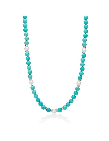 Collana MILUNA Terra e Mare in argento 925 con perle ed aulite turc...