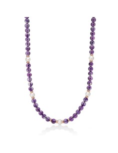 Collana MILUNA in argento 925 placcato oro rosa con perle ed ametis...