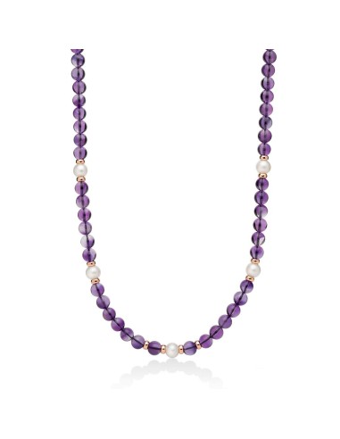 Collana MILUNA in argento 925 placcato oro rosa con perle ed ametis...