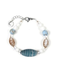 Bracciale ANTICA MURRINA Ortensia azzurra in acciaio e perle in vetro di Murano BM6OPE2507