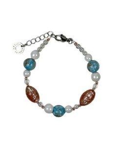 Bracciale ANTICA MURRINA Ortensia azzurra in acciaio e perle in vetro di Murano BL6OPE2507