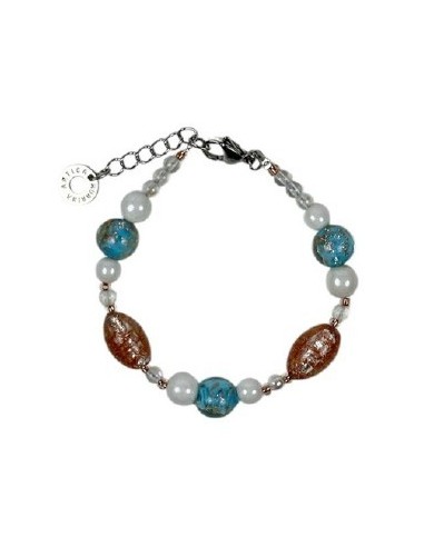 Bracciale ANTICA MURRINA Ortensia azzurra in acciaio e perle in vetro di Murano BL6OPE2507