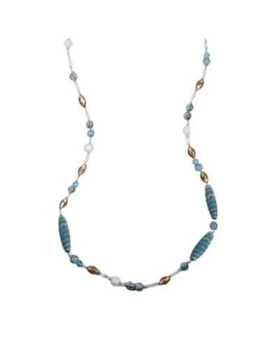 Collana lunga ANTICA MURRINA Ortensia azzurra in acciaio e perle in vetro di Murano CL6OPE2507