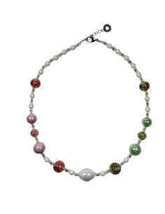 Collana  girocollo ANTICA MURRINA Magnolia in acciaio e perle in vetro di Murano CG3MPE2519