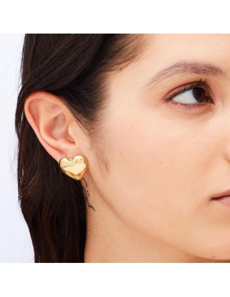 Orecchini S'AGAPO Stellar SSE52 in acciaio 316L dorato Cuore Grande...