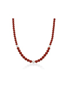 Collana MILUNA Terra e Mare in argento 925 con corallo rosso e perl...