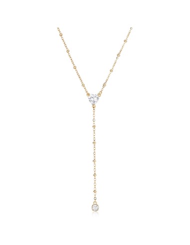 Collana cravattino S'AGAPO Dazzly SDZ134 in acciaio 316L dorato cri...