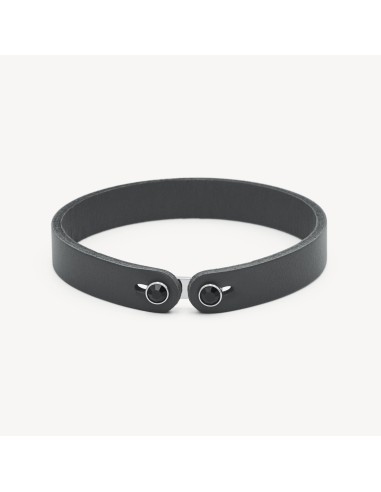 Bracciale Uomo BROSWAY Ink in pelle color grigio e cristallo nero B...