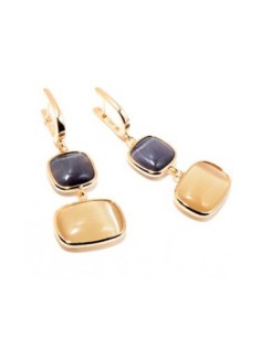 Orecchini pendenti MADI Pesca in argento 925 placcato oro rosa con pietre pesca e marrone F_3883900