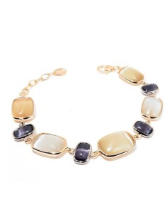 Bracciale MADI Pesca in argento 925 placcato oro rosa con pietre pesca bianche e marroni F_3884300