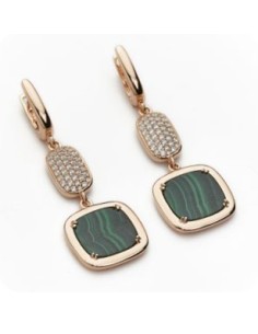 Orecchini pendenti MADI Safari in argento 925 placcato oro rosa con malachite e cristalli F_3910800