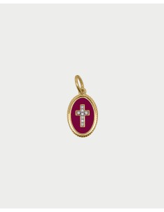Charm Cross Burgundy RUE DES MILLE Charmbar in argento 925 dorato C...