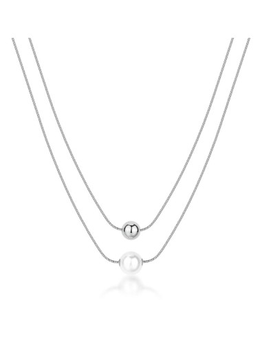 Collana doppio filo BROSWAY Perfect in acciaio 316L perla e sfera B...
