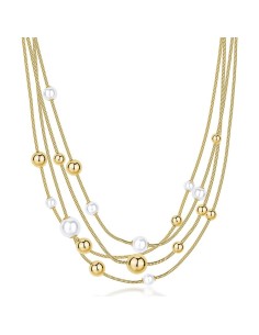 Collana multifilo BROSWAY Perfect in acciaio 316L dorato perle e sf...