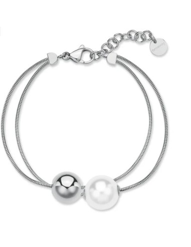 Bracciale doppio filo BROSWAY Perfect in acciaio 316L perla e sfera...