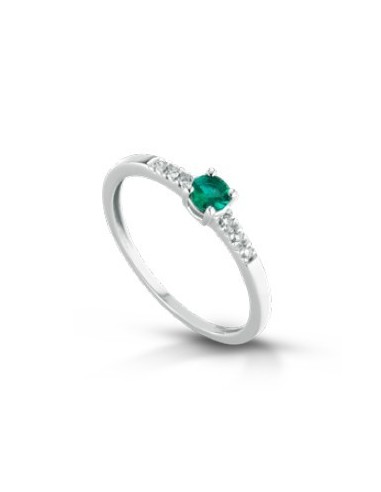Anello in oro bianco 18Kt con diamanti naturali e smeraldi F-ANFANT...