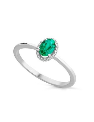 Anello in oro bianco 9Kt diamanti e smeraldi naturali C-ANPOWER9KT/...
