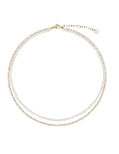 Collana doppio filo LIU-JO in acciaio dorato con perline e cristall...