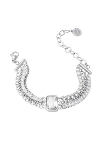 Bracciale multifilo LIU-JO in acciaio con cristallo di vetro centra...