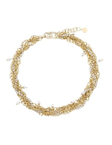 Collana multifilo LIU-JO in acciaio dorato con cristalli e perline ...