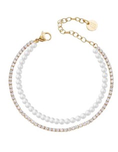 Bracciale doppio filo LIU-JO in acciaio dorato con perline e crista...