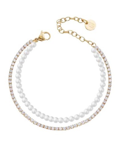Bracciale doppio filo LIU-JO in acciaio dorato con perline e crista...