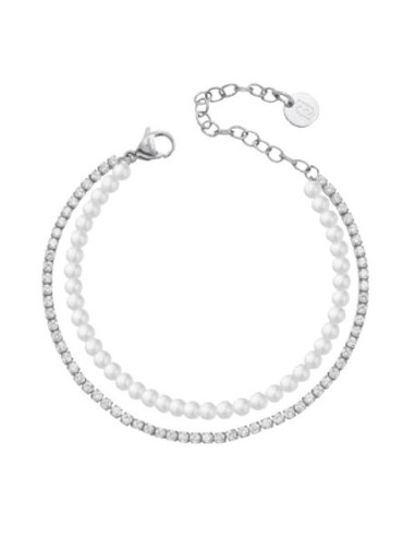 Bracciale doppio filo LIU-JO in acciaio con perline e cristalli LJ3...