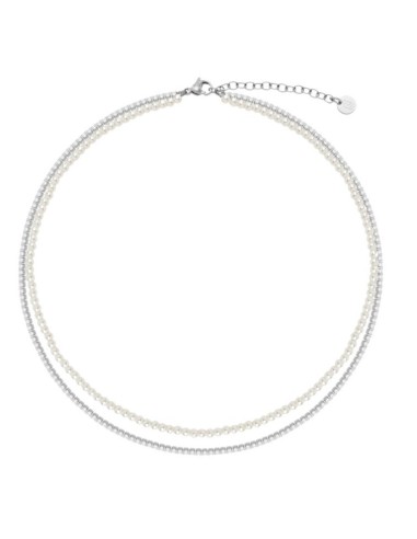 Collana doppio filo LIU-JO in acciaio con perline e cristalli LJ302...