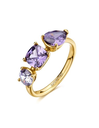 Anello BROSWAY Dreaming in acciaio 316L dorato e cristalli amethyst...