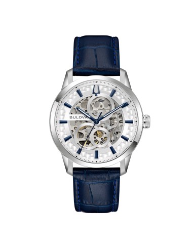 Orologio BULOVA Sutton Skeleton 40mm 96A330 cinturino in pelle blu ...