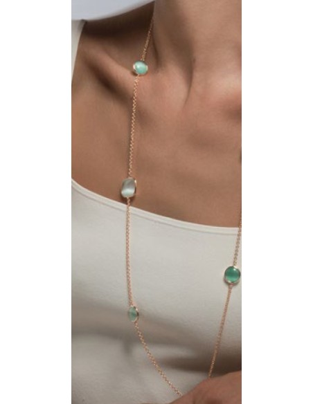 Collana lunga MADI Laguna in argento 925 placcato oro rosa con quarzo idrotermale avorio e verde F_3926700