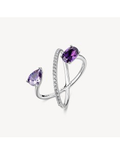Anello BROSWAY FANCY in argento 925 cristalli bianchi e amethyst FM...