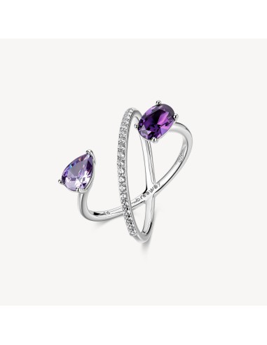 Anello BROSWAY FANCY in argento 925 cristalli bianchi e amethyst FM...