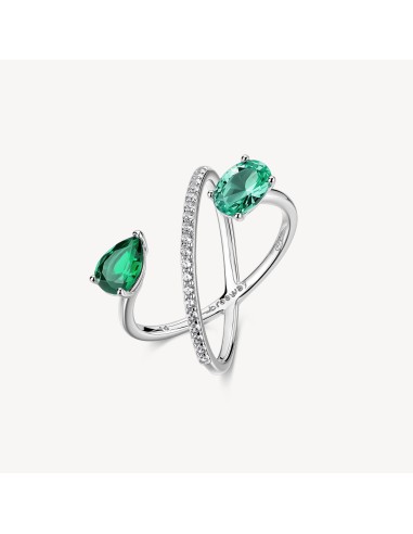 Anello BROSWAY FANCY in argento 925 cristalli bianchi ed emerald FL...