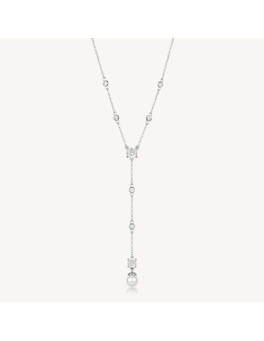 Collana BROSWAY FANCY in argento 925 cristalli bianchi e perla FIW1...