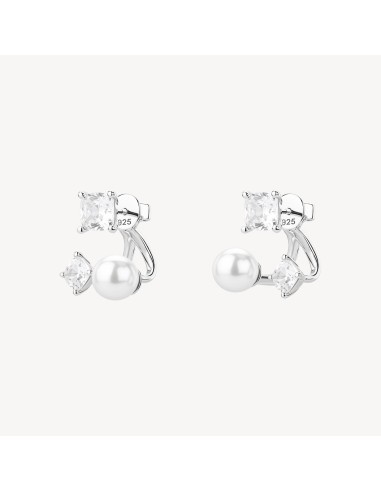 Orecchini BROSWAY FANCY in argento 925 cristalli bianchi e perle FI...
