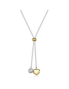 Collana S'AGAPO Aurora SAR60 in acciaio 316L bicolore con cuore e c...