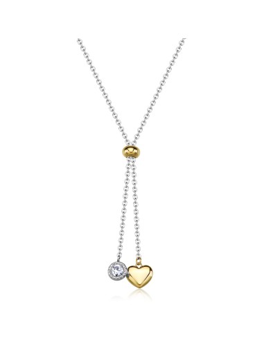 Collana S'AGAPO Aurora SAR60 in acciaio 316L bicolore con cuore e c...