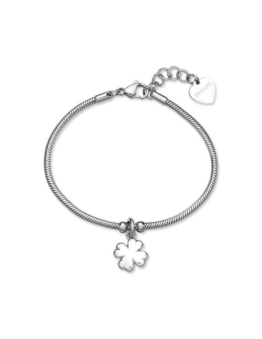 Bracciale S'AGAPO Click SCK289 in acciaio 316L pendente Quadrifogli...