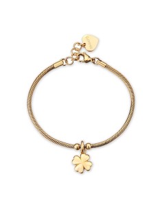 Bracciale S'AGAPO Click SCK290 in acciaio 316L dorato pendente Quad...