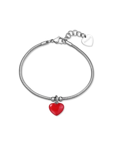 Bracciale S'AGAPO Click SCK291 in acciaio 316L pendente Cuore rosso...