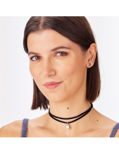 Collana chocker S'AGAPO Click SCK277 in velluto nero e pendente Qua...
