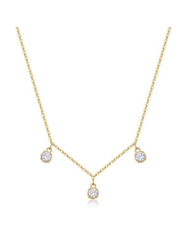 Collana S'AGAPO Dazzly SDZ145 in acciaio 316L dorato con 3 cristall...