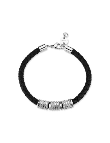 Bracciale Uomo S'AGAPO Nomad SNO16 in pelle nera intrecciata con el...