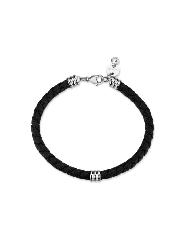 Bracciale Uomo S'AGAPO Nomad SNO12 in pelle nera intrecciata con el...