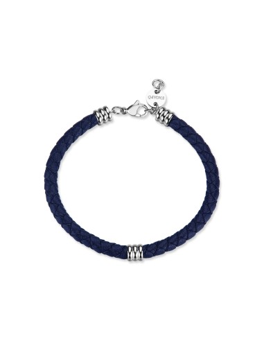 Bracciale Uomo S'AGAPO Nomad SNO13 in pelle blu intrecciata con ele...