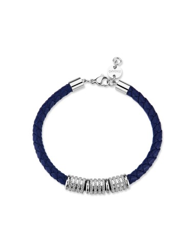 Bracciale Uomo S'AGAPO Nomad SNO15 in pelle blu intrecciata con ele...