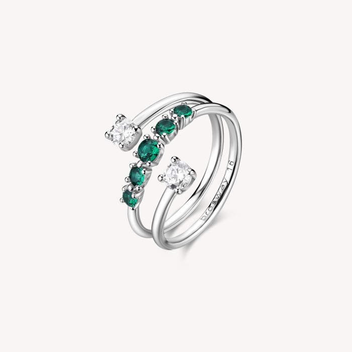 Anello BROSWAY FANCY in argento 925 cristalli bianchi ed emerald FLG135E Misura 18