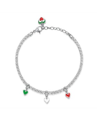 Bracciale tennis BROSWAY Dice BLTD03 In acciaio 316L cuori smaltati bianco rosso e verde